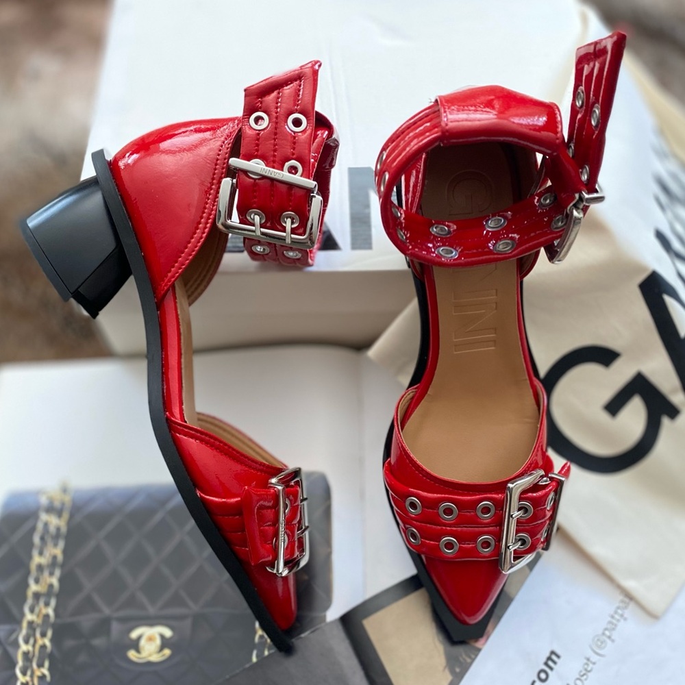 GANNI Chunky Buckle Open Cut Pumps - Picture 13 of 15